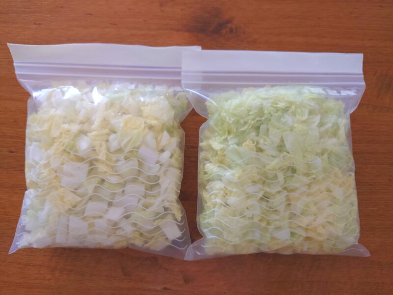 白菜の冷凍ジップロック
